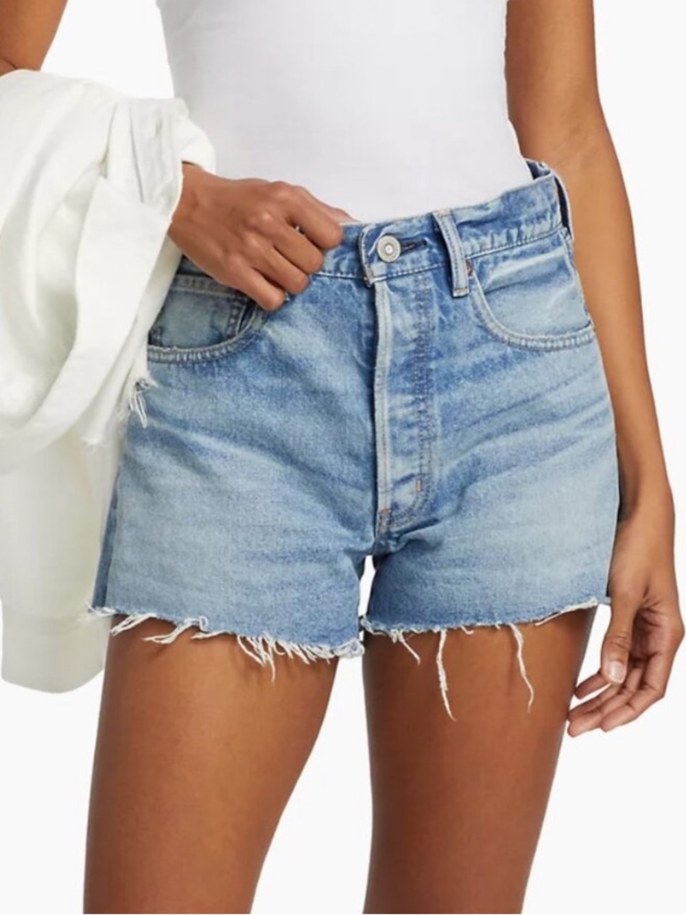 Moussy Vintage Troppard Mid-High Rise Raw Hem Cotton Denim Shorts